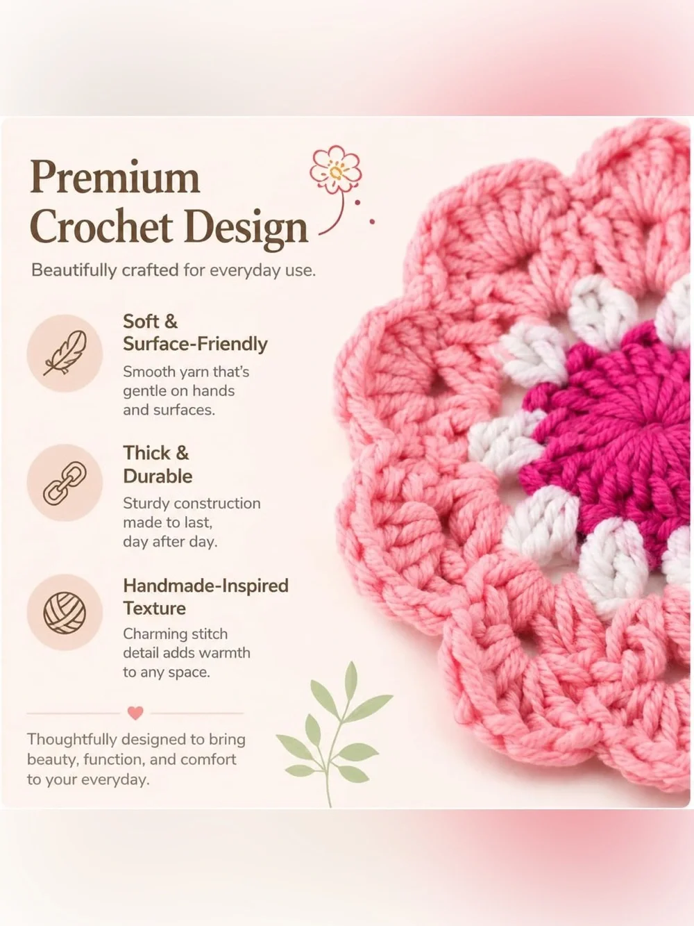 Cute Flower Crochet Coasters Set - Multicolor